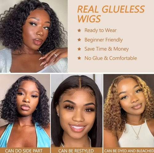 10 Inch Brazilian Deep Wave Curly Bob Wig 4x4 Glueless Lace Closure Wigs